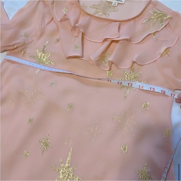 For Love & Lemons Gilded Star Ruffled Sheer Silk Blouse Rose Gold/Pink sz Xsmall - Picture 13 of 14